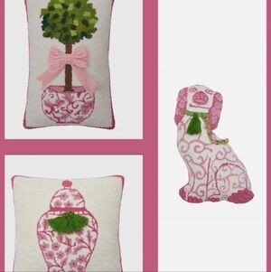 Pink Chinoiserie Hook Pillows Set Of 3